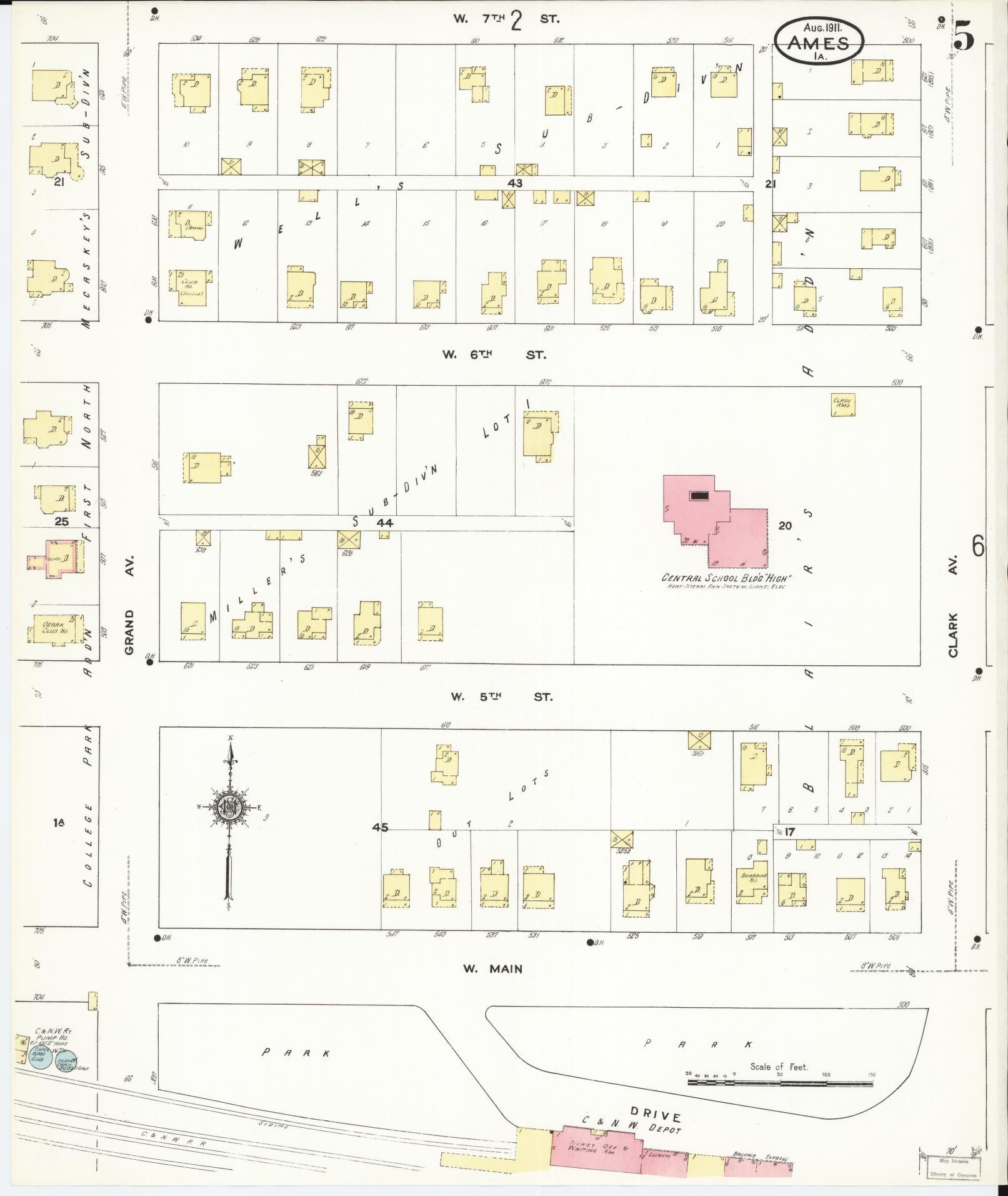 Sanborn Fire Insurance Map from Ames, Story County, Iowa (1911), Sheet #0005 - Historic Sanborn Fire Insurance Map Print