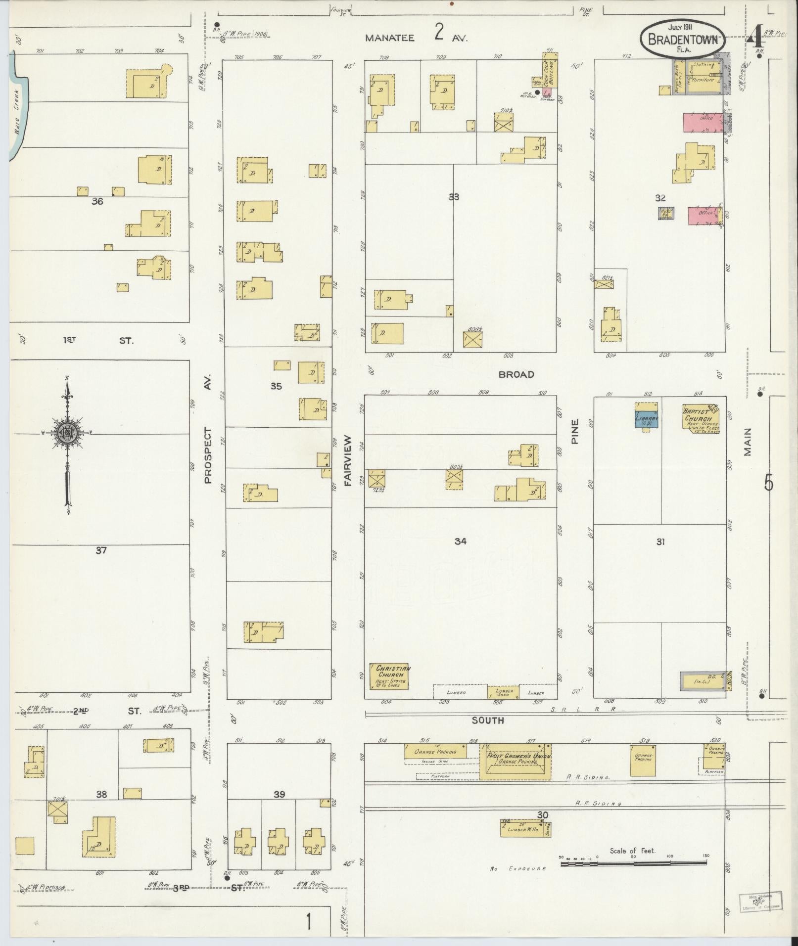 Sanborn Fire Insurance Map from Bradentown, Manatee County, Florida (1911), Sheet #0004 - Complete Map Set gallery image, historic Sanborn map, vintage wall art, Florida Florida