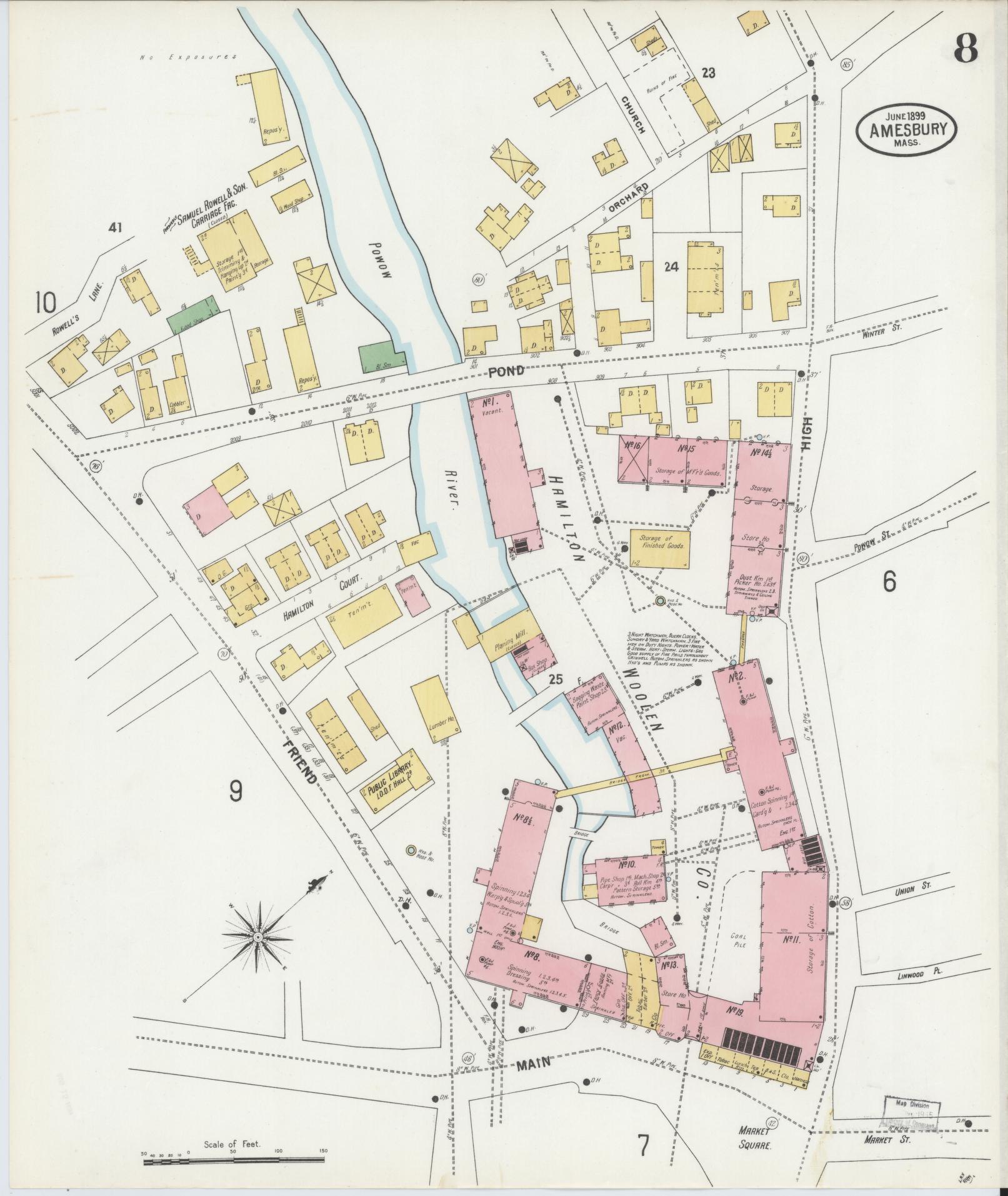 Sanborn Fire Insurance Map from Amesbury, Essex County, Massachusetts (1899), Sheet #0008 - Complete Map Set gallery image, historic Sanborn map, vintage wall art, Massachusetts Massachusetts