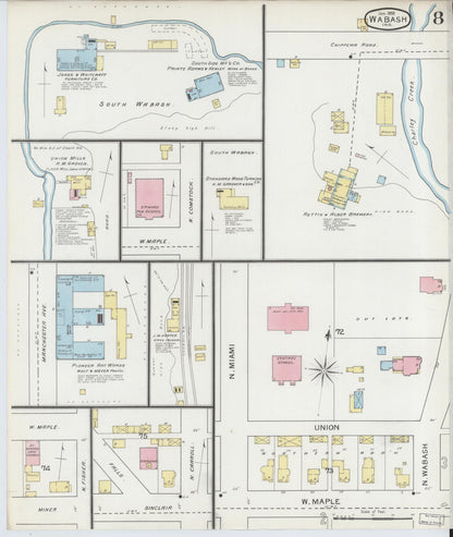 Sanborn Fire Insurance Map from Wabash, Wabash County, Indiana (1893), Sheet #0008 - Historic Sanborn Fire Insurance Map Print, vintage old map wall art, antique decor, genealogy gift, Indiana Indiana map