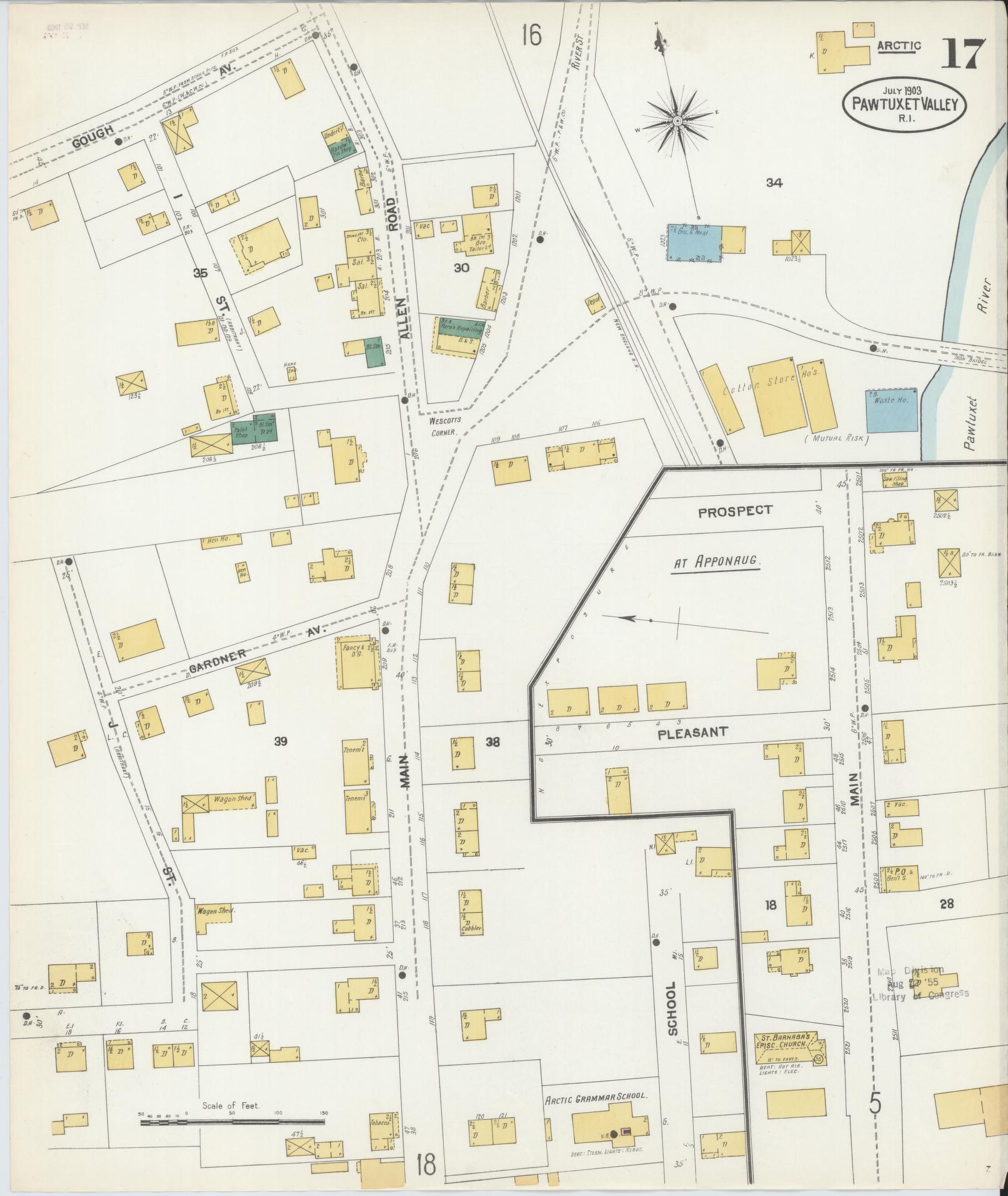 Sanborn Fire Insurance Map from Pawtuxet Valley, Kent and Providence Counties, Rhode Island (1903), Sheet #0017 - Historic Sanborn Fire Insurance Map Print, vintage old map wall art, antique decor, genealogy gift, Washington Washington map