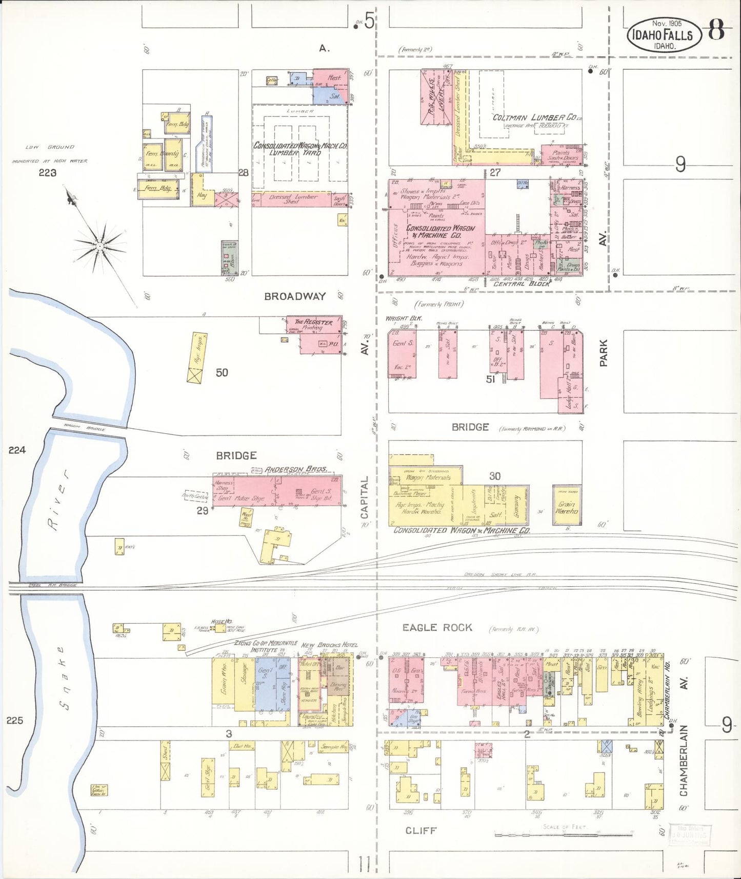 Sanborn Fire Insurance Map from Idaho Falls, Bonneville County, Idaho (1905), Sheet #0008 - Complete Map Set gallery image, historic Sanborn map, vintage wall art, Idaho Idaho