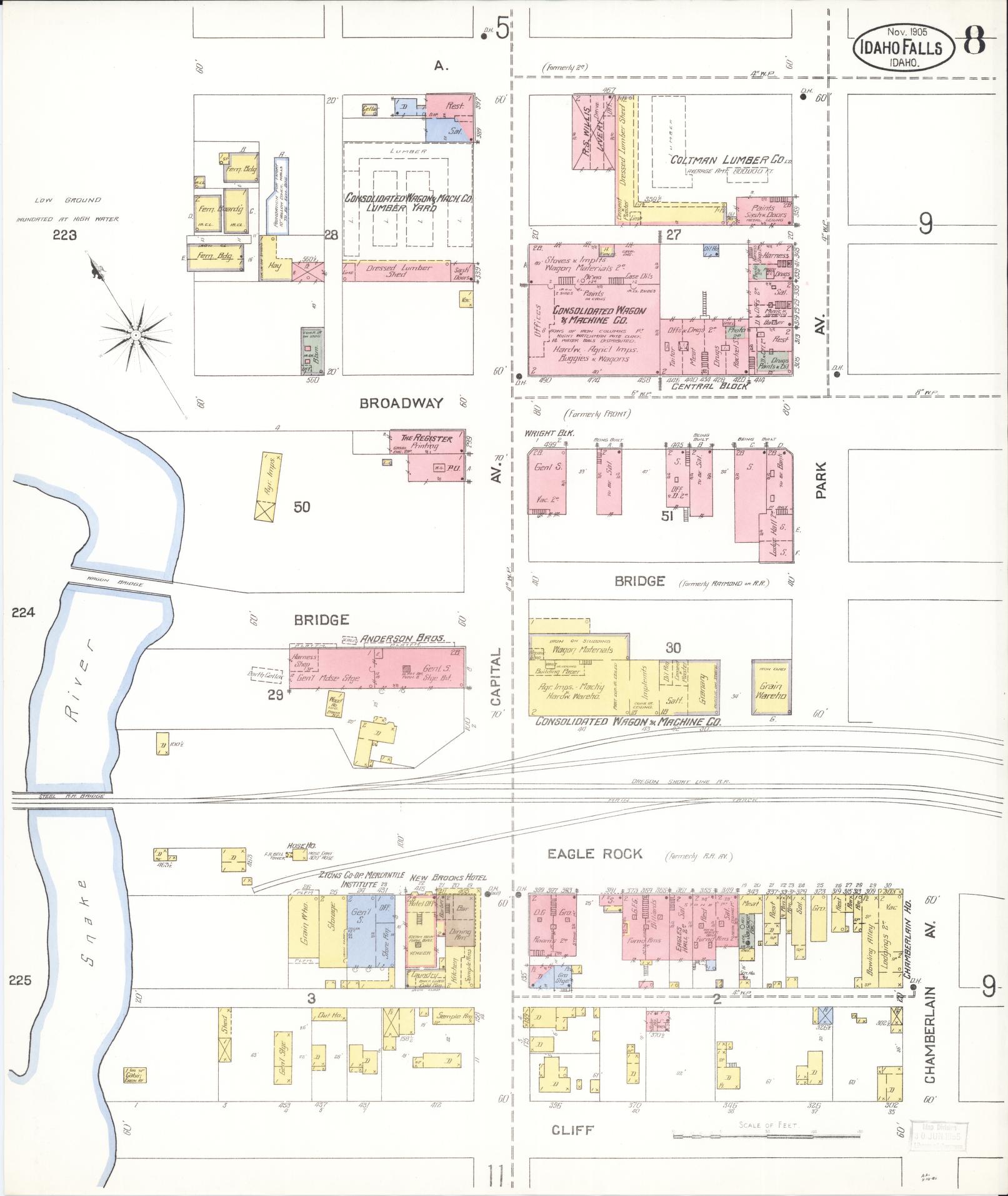 Sanborn Fire Insurance Map from Idaho Falls, Bonneville County, Idaho (1905), Sheet #0008 - Complete Map Set gallery image, historic Sanborn map, vintage wall art, Idaho Idaho