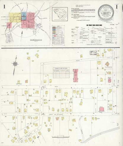 Sanborn Fire Insurance Map from Liberty, Pickens County, South Carolina (1933), Sheet #0001 - Complete Map Set gallery image, historic Sanborn map, vintage wall art, South Carolina South Carolina