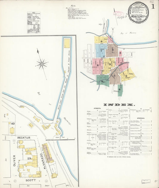 Sanborn Fire Insurance Map from Monterey, Monterey County, California (1892), Sheet #0001 - Historic Sanborn Fire Insurance Map Print, vintage old map wall art, antique decor, genealogy gift, California California map