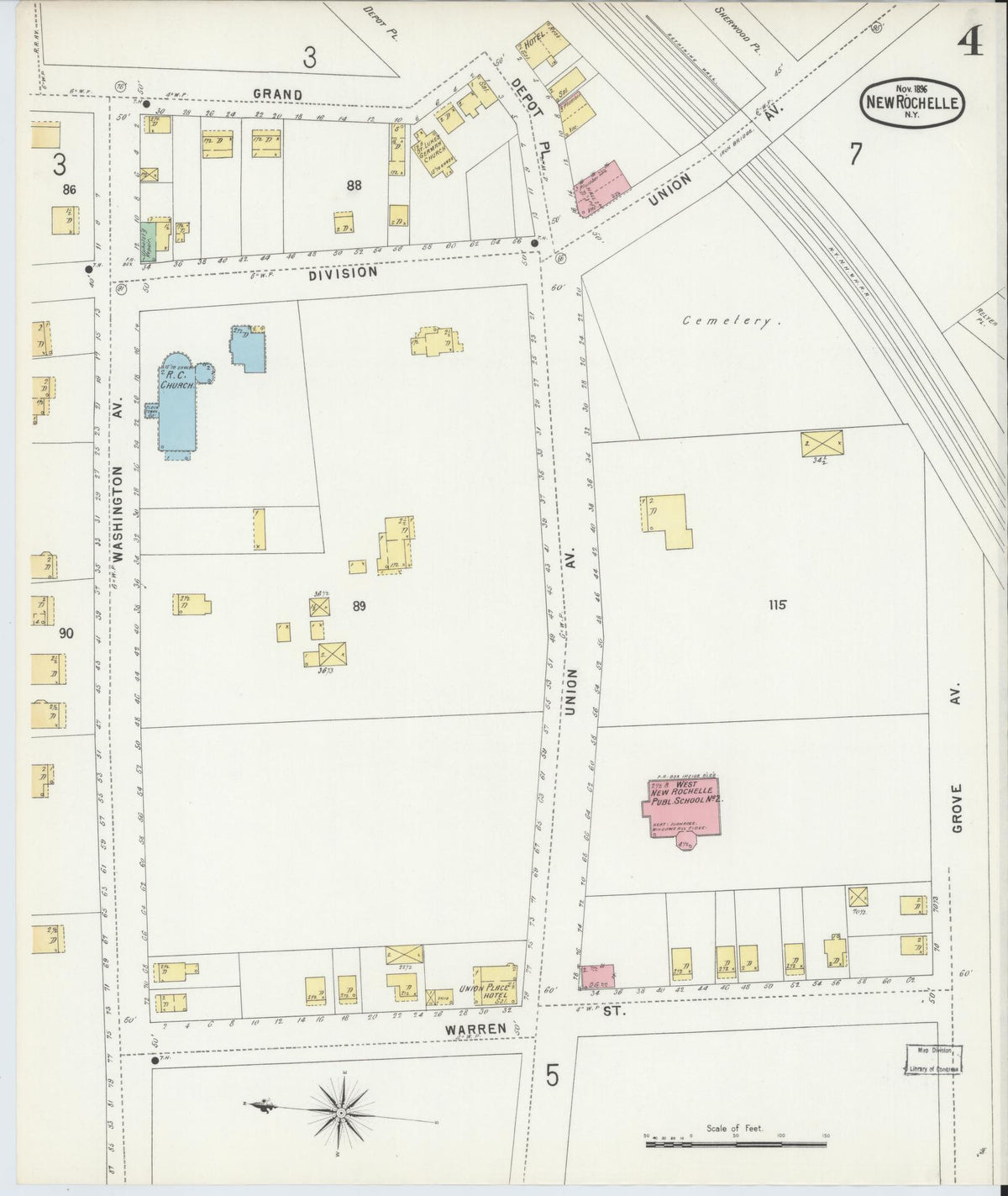 Sanborn Fire Insurance Map from New Rochelle, Westchester County, New York (1896), Sheet #0004 - Historic Sanborn Fire Insurance Map Print, vintage old map wall art, antique decor, genealogy gift, New York New York map