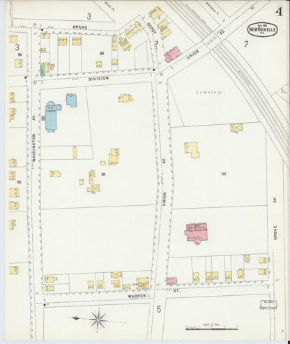 Sanborn Fire Insurance Map from New Rochelle, Westchester County, New York (1896), Sheet #0004 - Historic Sanborn Fire Insurance Map Print, vintage old map wall art, antique decor, genealogy gift, New York New York map