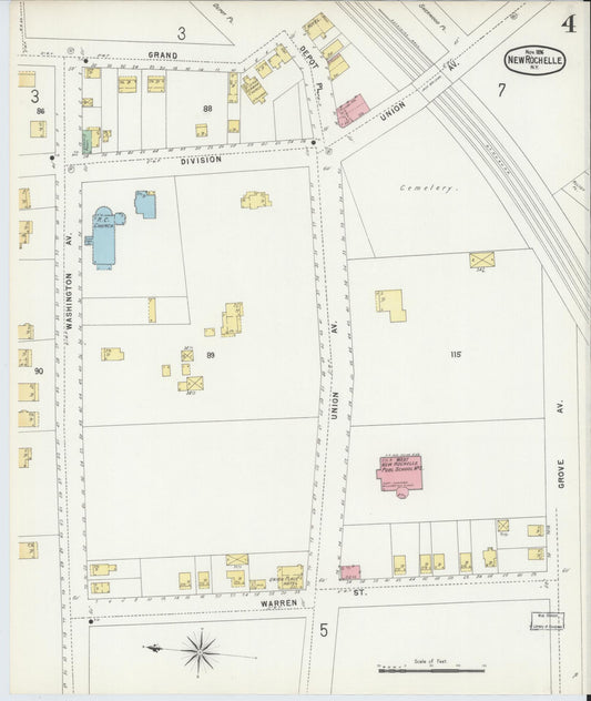 Sanborn Fire Insurance Map from New Rochelle, Westchester County, New York (1896), Sheet #0004 - Historic Sanborn Fire Insurance Map Print, vintage old map wall art, antique decor, genealogy gift, New York New York map