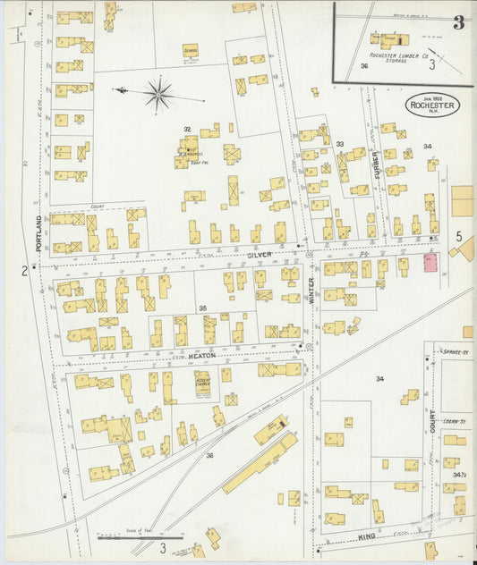 Sanborn Fire Insurance Map from Rochester, Strafford County, New Hampshire (1902), Sheet #0003 - Historic Sanborn Fire Insurance Map Print, vintage old map wall art, antique decor, genealogy gift, New Hampshire New Hampshire map