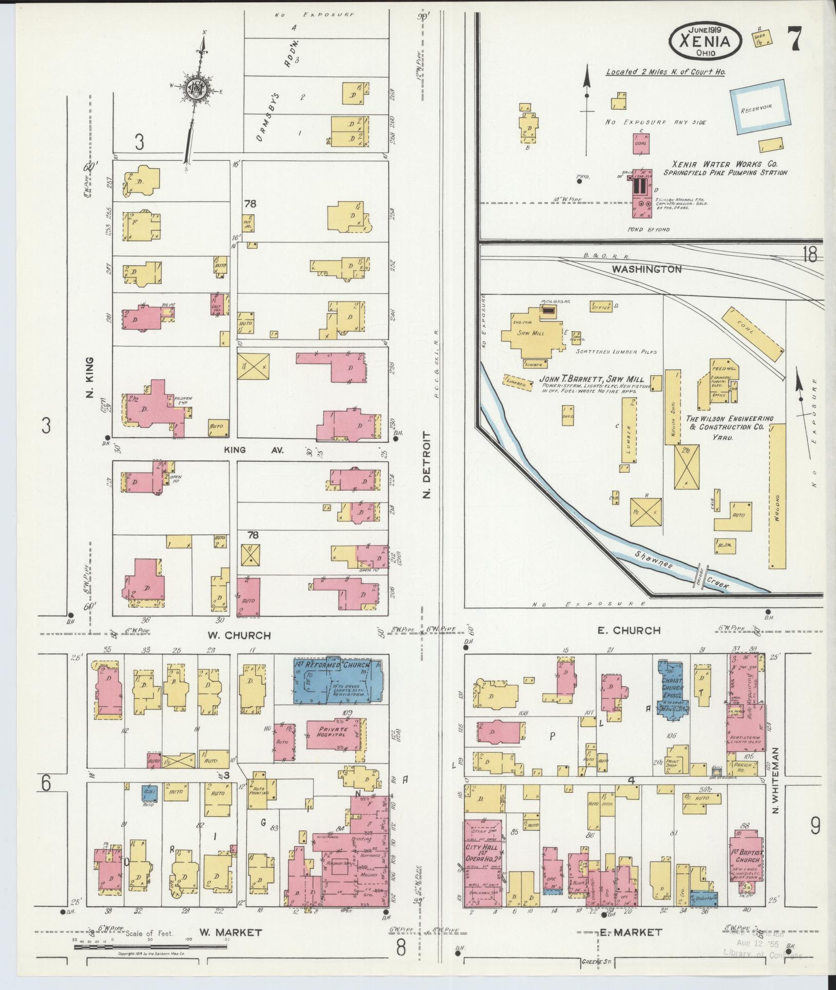 Sanborn Fire Insurance Map from Xenia, Greene County, Ohio (1919), Sheet #0007 - Historic Sanborn Fire Insurance Map Print, vintage old map wall art, antique decor, genealogy gift, Ohio Ohio map