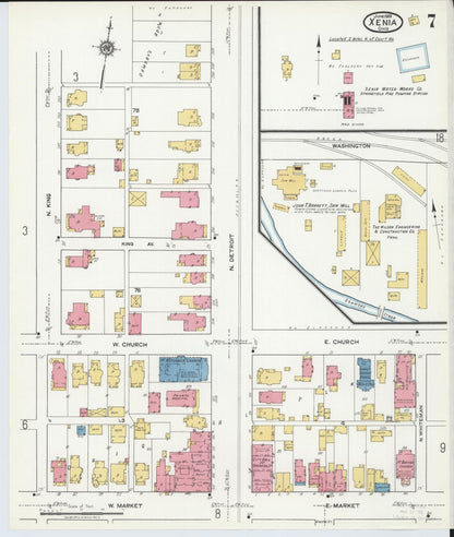 Sanborn Fire Insurance Map from Xenia, Greene County, Ohio (1919), Sheet #0007 - Historic Sanborn Fire Insurance Map Print, vintage old map wall art, antique decor, genealogy gift, Ohio Ohio map