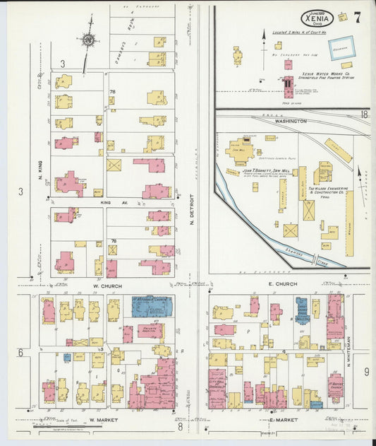 Sanborn Fire Insurance Map from Xenia, Greene County, Ohio (1919), Sheet #0007 - Historic Sanborn Fire Insurance Map Print, vintage old map wall art, antique decor, genealogy gift, Ohio Ohio map