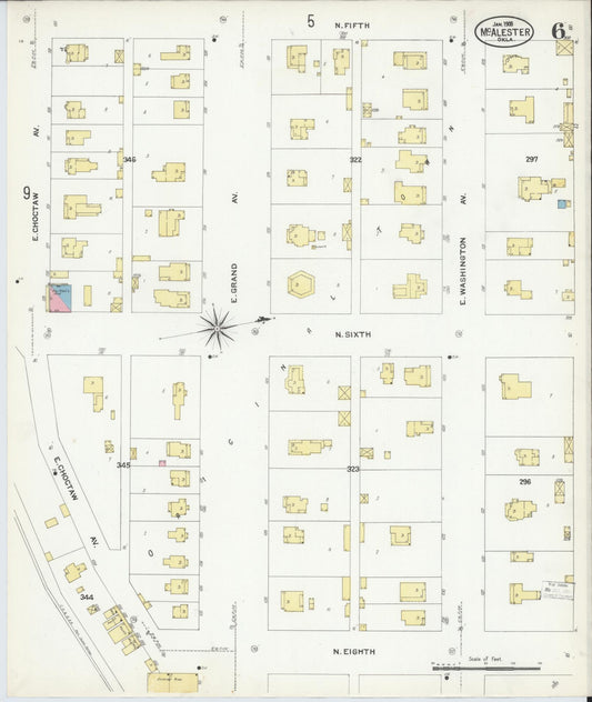 Sanborn Fire Insurance Map from McAlester, Pittsburg County, Oklahoma (1908), Sheet #0006 - Historic Sanborn Fire Insurance Map Print, vintage old map wall art, antique decor, genealogy gift, Oklahoma Oklahoma map