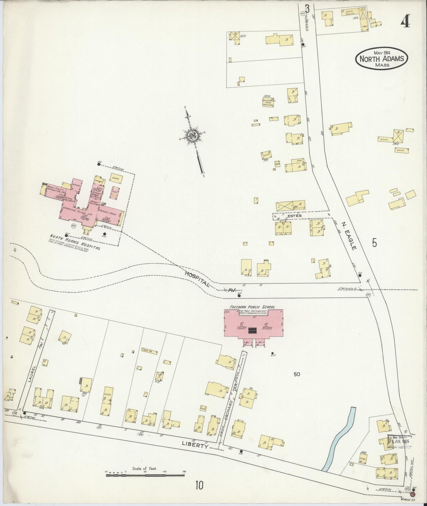 Sanborn Fire Insurance Map from North Adams, Berkshire County, Massachusetts (1914), Sheet #0004 - Complete Map Set gallery image, historic Sanborn map, vintage wall art, Massachusetts Massachusetts