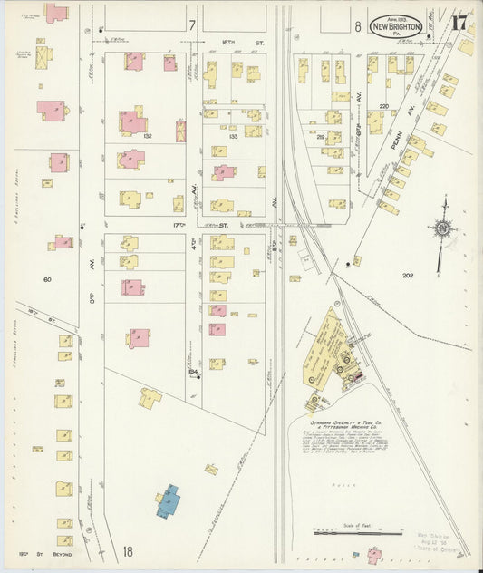 Sanborn Fire Insurance Map from New Brighton, Beaver County, Pennsylvania (1913), Sheet #0017 - Historic Sanborn Fire Insurance Map Print, vintage old map wall art, antique decor, genealogy gift, Pennsylvania Pennsylvania map