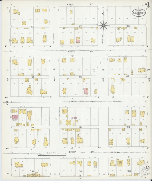 Sanborn Fire Insurance Map from Kearney, Buffalo County, Nebraska (1904), Sheet #0004 - Historic Sanborn Fire Insurance Map Print, vintage old map wall art, antique decor, genealogy gift, Nebraska Nebraska map
