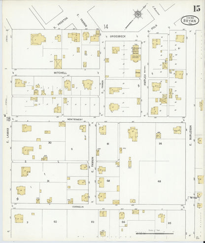Sanborn Fire Insurance Map from Bryan, Brazos County, Texas (1912), Sheet #0015 - Complete Map Set gallery image, historic Sanborn map, vintage wall art, Texas Texas