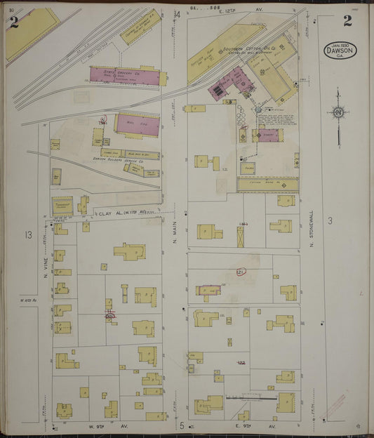 Sanborn Fire Insurance Map from Dawson, Terrell County, Georgia (1943), Sheet #0002 - Historic Sanborn Fire Insurance Map Print, vintage old map wall art, antique decor, genealogy gift, Georgia Georgia map