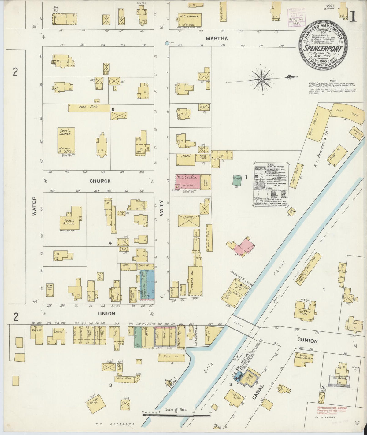 Sanborn Fire Insurance Map from Spencerport, Monroe County, New York (1905), Sheet #0001 - Complete Map Set gallery image, historic Sanborn map, vintage wall art, New York New York