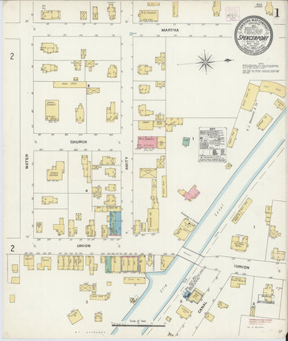 Sanborn Fire Insurance Map from Spencerport, Monroe County, New York (1905), Sheet #0001 - Complete Map Set gallery image, historic Sanborn map, vintage wall art, New York New York