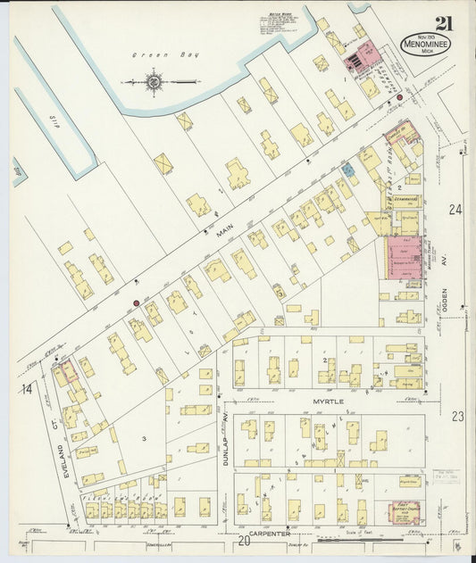 Sanborn Fire Insurance Map from Menominee, Menominee County, Michigan (1913), Sheet #0021 - Historic Sanborn Fire Insurance Map Print, vintage old map wall art, antique decor, genealogy gift, Michigan Michigan map