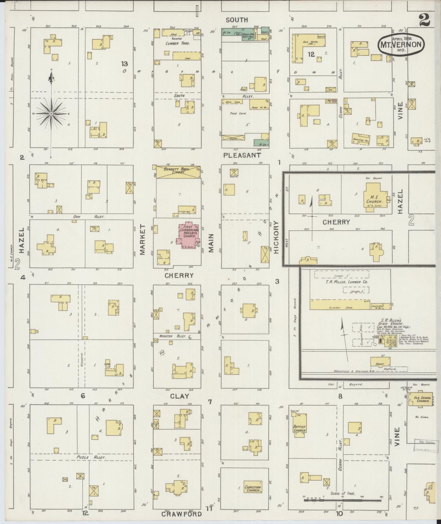 Sanborn Fire Insurance Map from Mount Vernon, Lawrence County, Missouri (1894), Sheet #0002 - Complete Map Set gallery image, historic Sanborn map, vintage wall art, Missouri Missouri