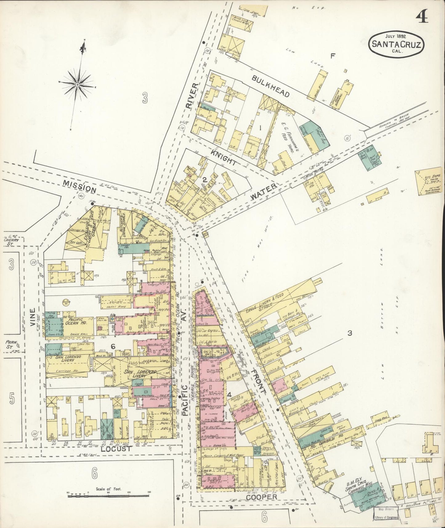 Sanborn Fire Insurance Map from Santa Cruz, Santa Cruz County, California (1892), Sheet #0004 - Complete Map Set gallery image, historic Sanborn map, vintage wall art, California California