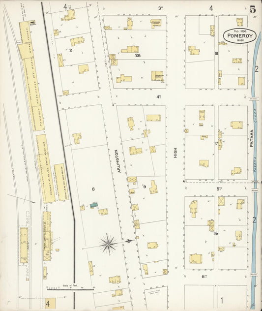 Sanborn Fire Insurance Map from Pomeroy, Garfield County, Washington (1896), Sheet #0005 - Historic Sanborn Fire Insurance Map Print, vintage old map wall art, antique decor, genealogy gift, Washington Washington map