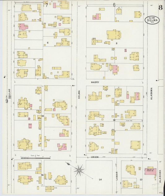 Sanborn Fire Insurance Map from Selma, Dallas County, Alabama (1898), Sheet #0008 - Historic Sanborn Fire Insurance Map Print, vintage old map wall art, antique decor, genealogy gift, Alabama Alabama map