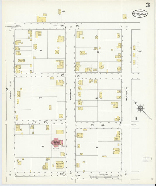 Sanborn Fire Insurance Map from Wytheville, Wythe County, Virginia (1913), Sheet #0003 - Historic Sanborn Fire Insurance Map Print, vintage old map wall art, antique decor, genealogy gift, Virginia Virginia map