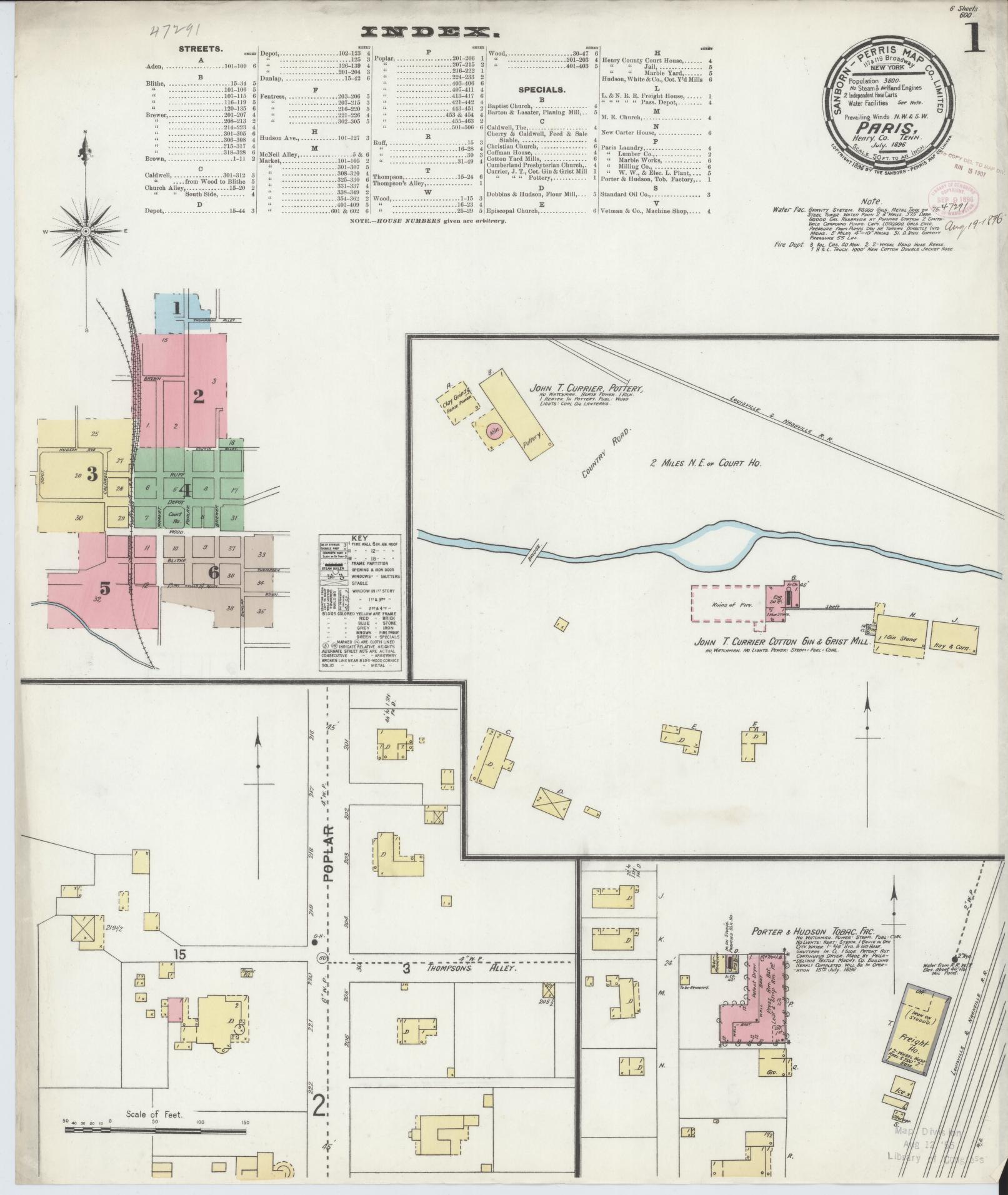Sanborn Fire Insurance Map from Paris, Henry County, Tennessee. (1896) – Historic Sanborn Fire Insurance Map Print