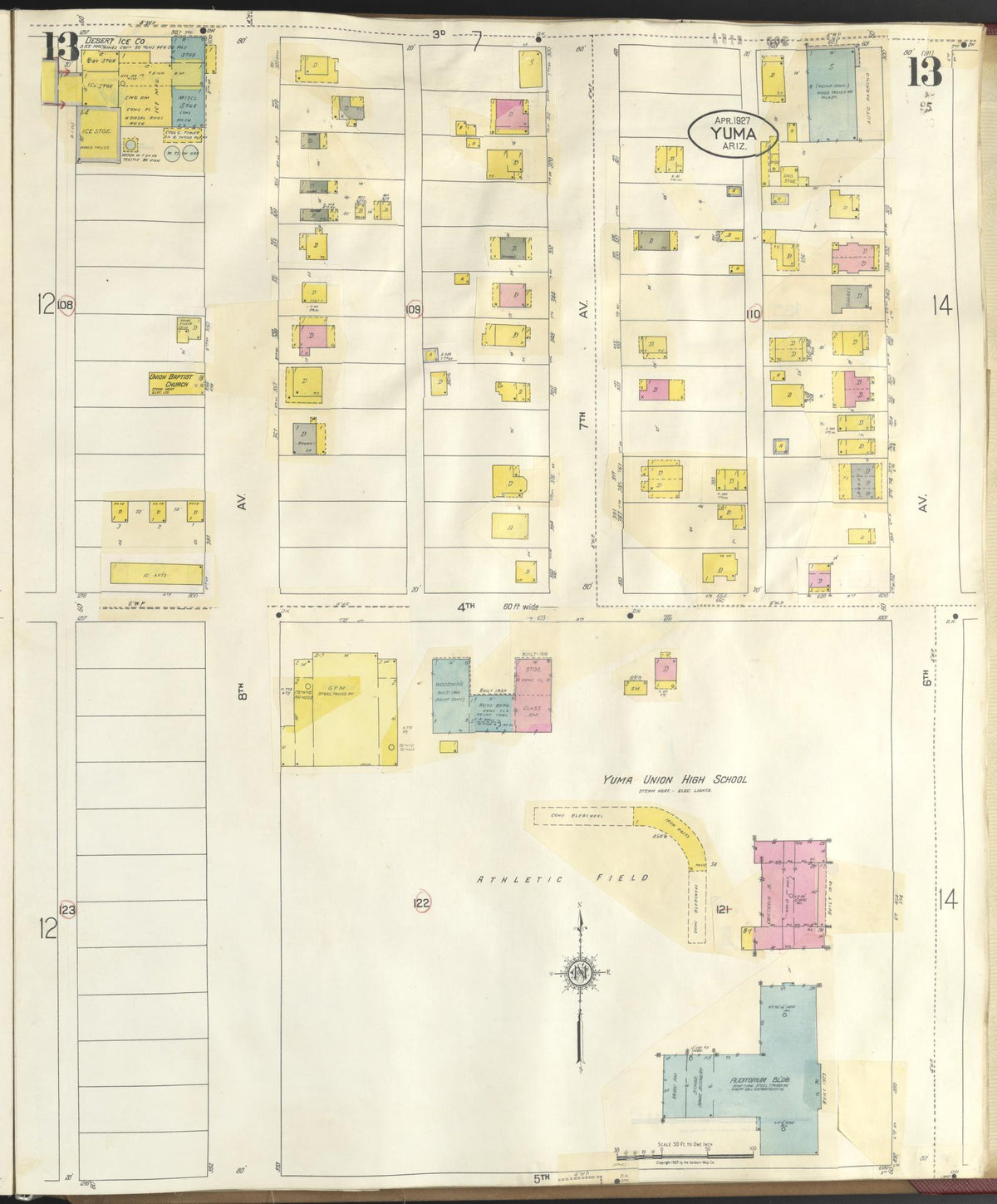 Sanborn Fire Insurance Map from Yuma, Yuma County, Arizona (1948), Sheet #0013 - Historic Sanborn Fire Insurance Map Print, vintage old map wall art, antique decor, genealogy gift, Arizona Arizona map