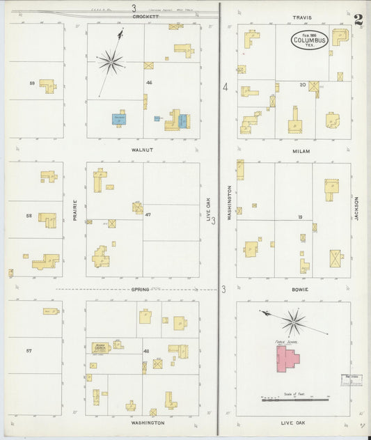 Sanborn Fire Insurance Map from Columbus, Colorado County, Texas (1906), Sheet #0002 - Historic Sanborn Fire Insurance Map Print, vintage old map wall art, antique decor, genealogy gift, Texas Texas map