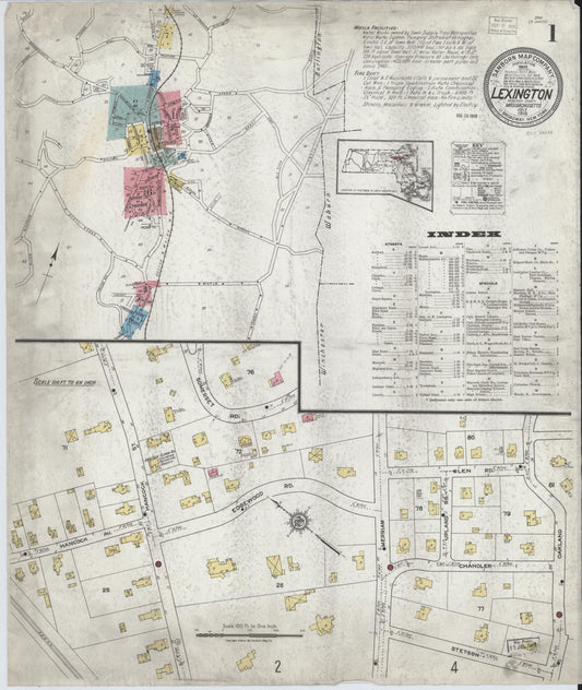 Sanborn Fire Insurance Map from Lexington, Middlesex County, Massachusetts (1918), Sheet #0001 - Complete Map Set gallery image, historic Sanborn map, vintage wall art, Massachusetts Massachusetts