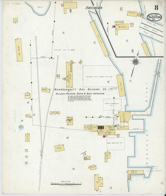 Sanborn Fire Insurance Map from Tiverton, Newport County, Rhode Island (1920), Sheet #0008 - Historic Sanborn Fire Insurance Map Print, vintage old map wall art, antique decor, genealogy gift, Rhode Island Rhode Island map