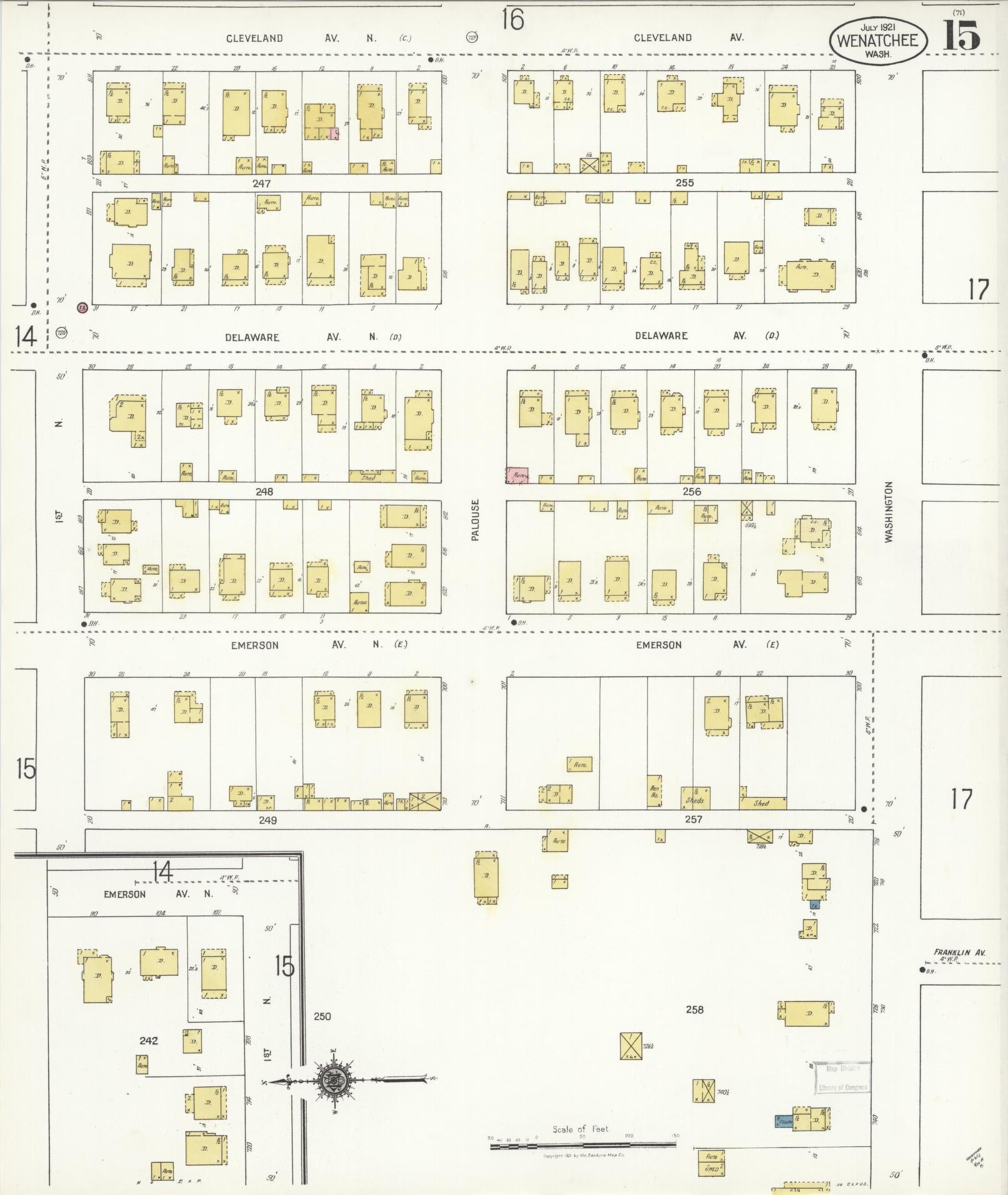 Sanborn Fire Insurance Map from Wenatchee, Chelan County, Washington (1921), Sheet #0015 - Complete Map Set gallery image, historic Sanborn map, vintage wall art, Washington Washington