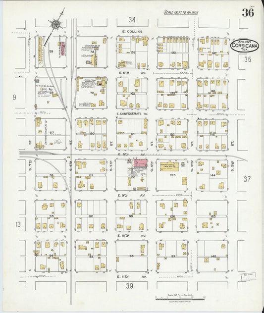 Sanborn Fire Insurance Map from Corsicana, Navarro County, Texas (1921), Sheet #0036 - Historic Sanborn Fire Insurance Map Print, vintage old map wall art, antique decor, genealogy gift, Texas Texas map