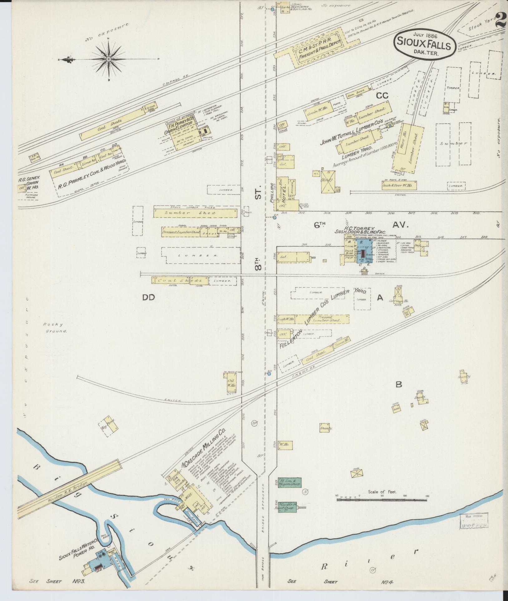 Sanborn Fire Insurance Map from Sioux Falls, Minnehaha County, South Dakota (1886), Sheet #0002 - Complete Map Set gallery image, historic Sanborn map, vintage wall art, South Dakota South Dakota