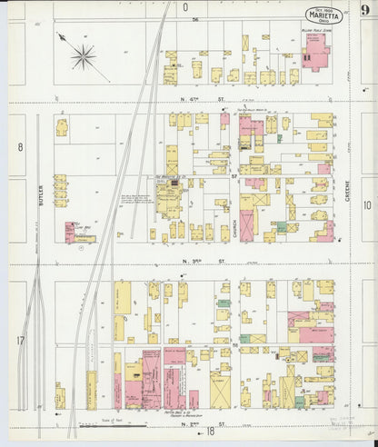 Sanborn Fire Insurance Map from Marietta, Washington County, Ohio (1900), Sheet #0009 - Historic Sanborn Fire Insurance Map Print, vintage old map wall art, antique decor, genealogy gift, Ohio Ohio map