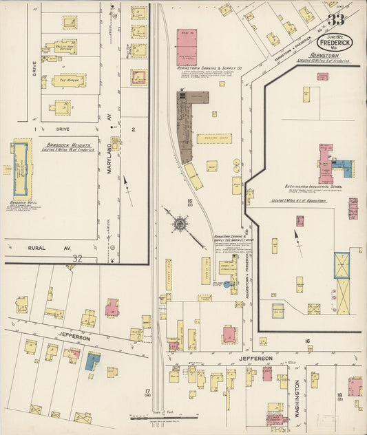 Sanborn Fire Insurance Map from Frederick, Frederick County, Maryland (1922), Sheet #0033 - Historic Sanborn Fire Insurance Map Print, vintage old map wall art