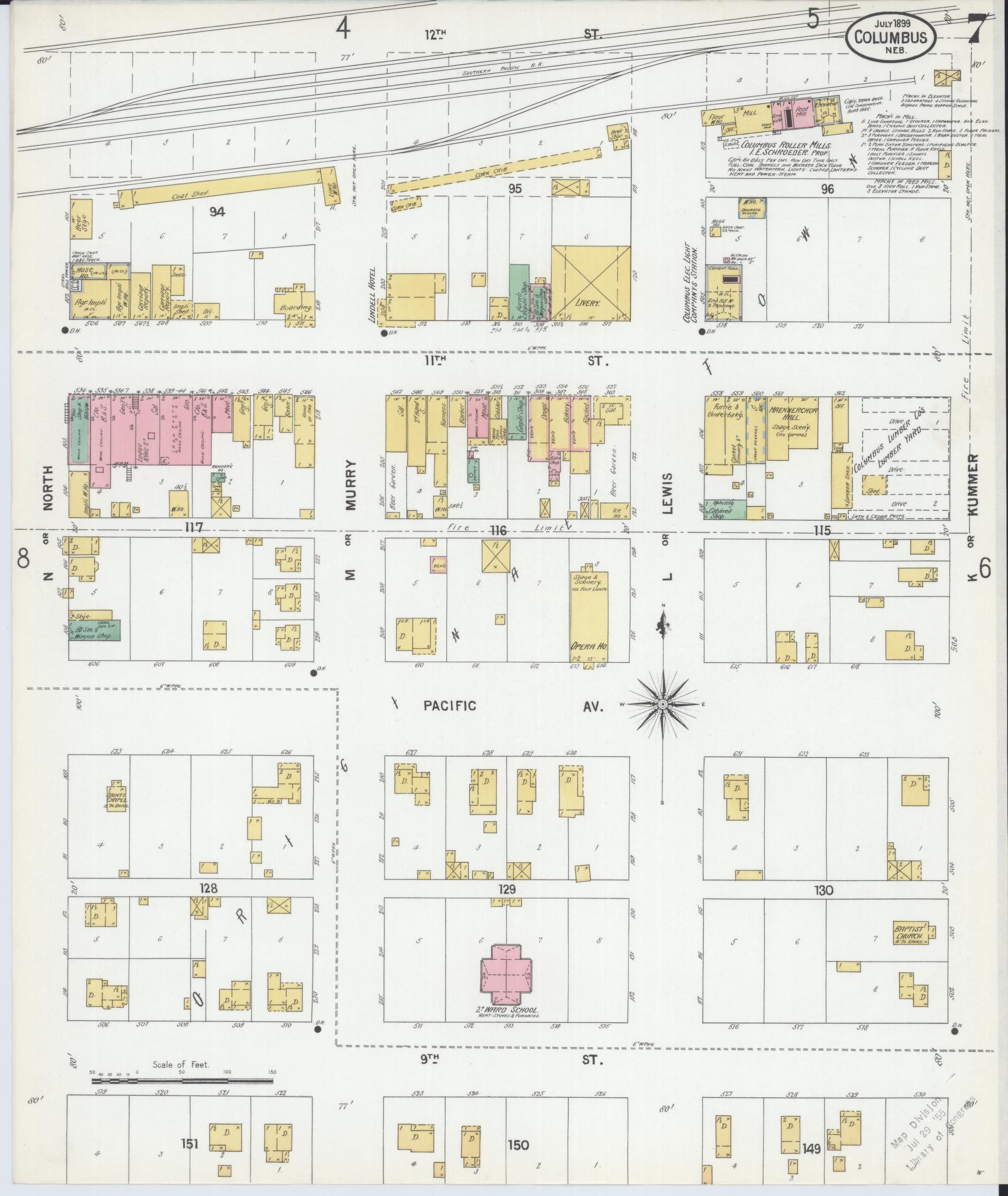 Sanborn Fire Insurance Map from Columbus, Platte County, Nebraska (1899), Sheet #0007 - Historic Sanborn Fire Insurance Map Print, vintage old map wall art, antique decor, genealogy gift, Nebraska Nebraska map