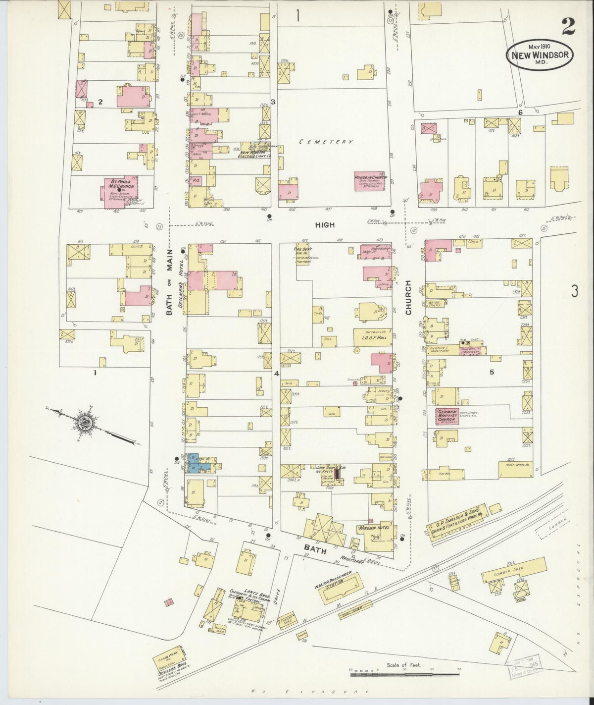 Sanborn Fire Insurance Map from New Windsor, Carroll County, Maryland (1910), Sheet #0002 - Historic Sanborn Fire Insurance Map Print, vintage old map wall art, antique decor, genealogy gift, Maryland Maryland map