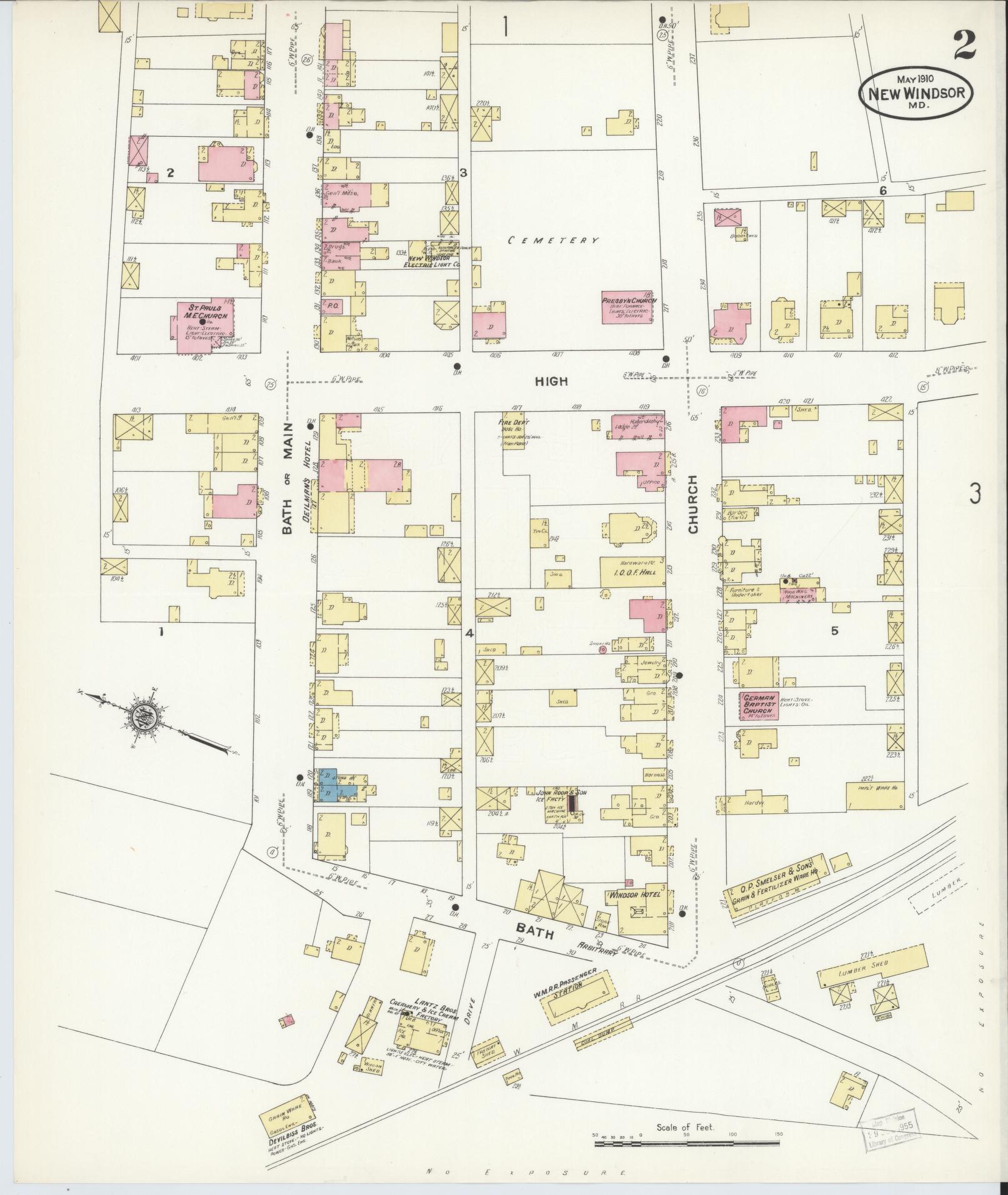 Sanborn Fire Insurance Map from New Windsor, Carroll County, Maryland (1910), Sheet #0002 - Historic Sanborn Fire Insurance Map Print, vintage old map wall art, antique decor, genealogy gift, Maryland Maryland map