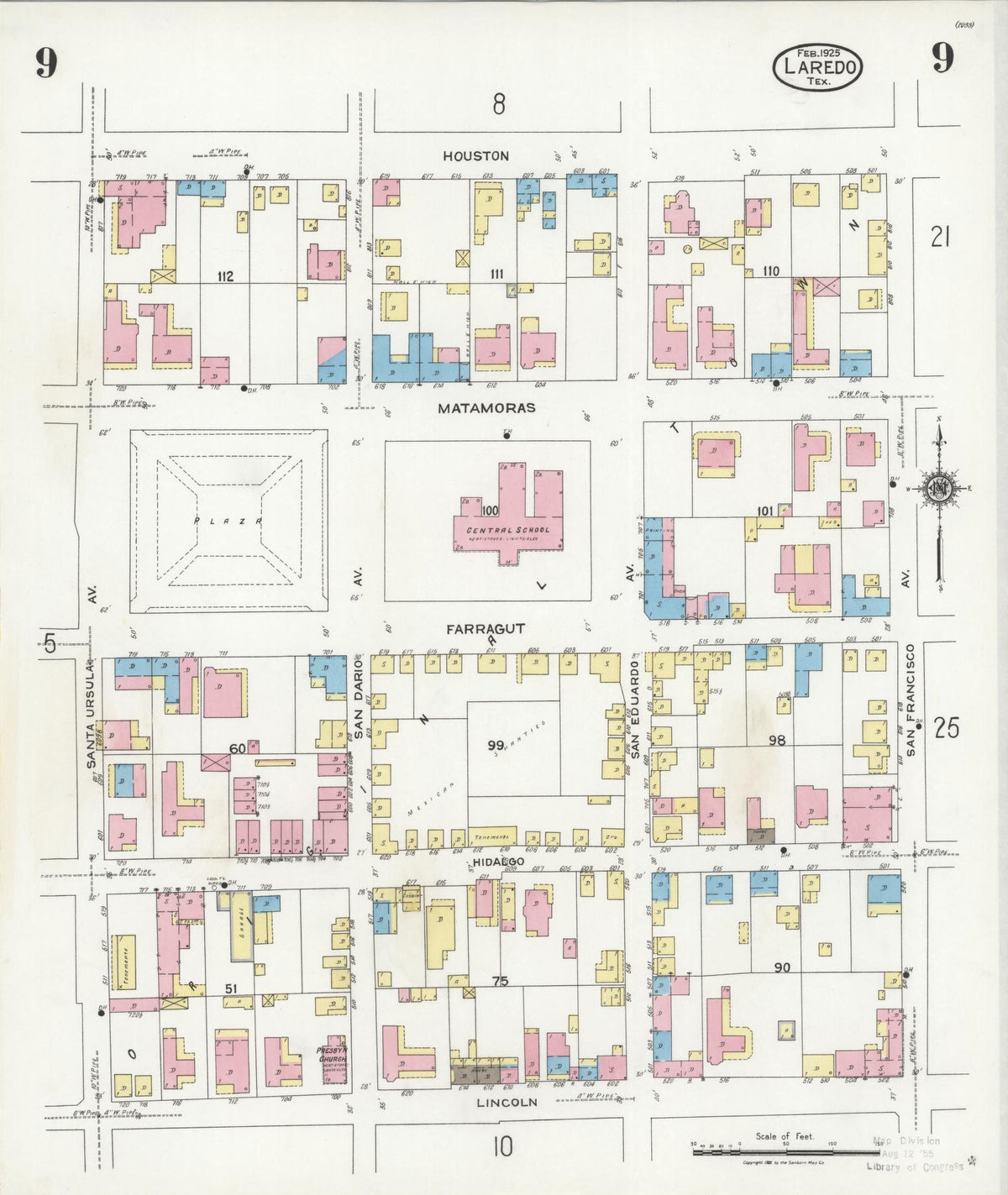 Sanborn Fire Insurance Map from Laredo, Webb County, Texas (1925), Sheet #0009 - Complete Map Set gallery image, historic Sanborn map, vintage wall art, Texas Texas