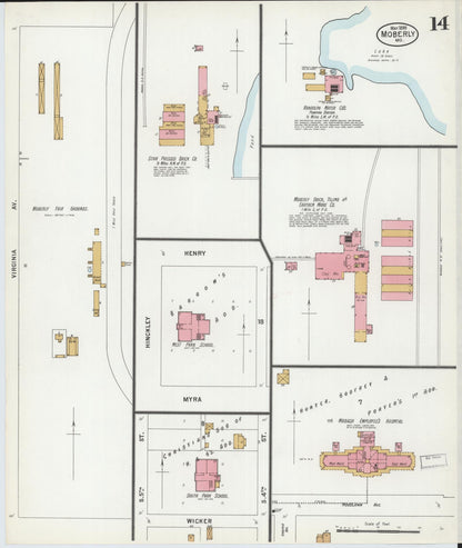 Sanborn Fire Insurance Map from Moberly, Randolph County, Missouri (1899), Sheet #0014 - Historic Sanborn Fire Insurance Map Print, vintage old map wall art, antique decor, genealogy gift, Missouri Missouri map