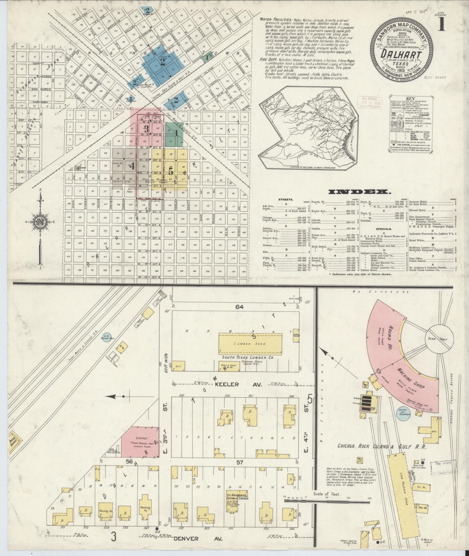 Sanborn Fire Insurance Map from Dalhart, Dallam And Hartley County, Texas. (1913) – Historic Sanborn Fire Insurance Map Print