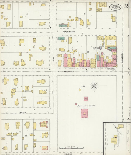 Sanborn Fire Insurance Map from Elkhorn, Walworth County, Wisconsin (1898), Sheet #0002 - Historic Sanborn Fire Insurance Map Print, vintage old map wall art, antique decor, genealogy gift, Wisconsin Wisconsin map