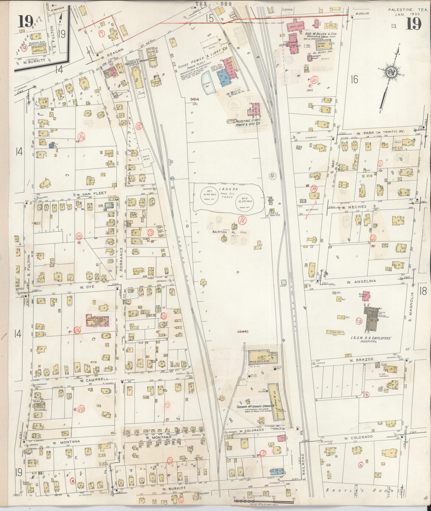 Sanborn Fire Insurance Map from Palestine, Anderson County, Texas (1949), Sheet #0019 - Historic Sanborn Fire Insurance Map Print, vintage old map wall art, antique decor, genealogy gift, Texas Texas map