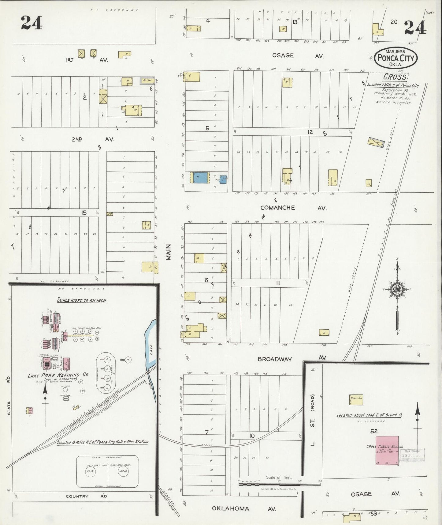 Sanborn Fire Insurance Map from Ponca City, Kay County, Oklahoma (1925), Sheet #0024 - Historic Sanborn Fire Insurance Map Print, vintage old map wall art, antique decor, genealogy gift, Oklahoma Oklahoma map