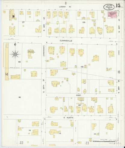 Sanborn Fire Insurance Map from Paris, Lamar County, Texas (1908), Sheet #0015 - Complete Map Set gallery image, historic Sanborn map, vintage wall art, Texas Texas